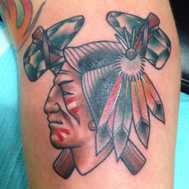 Chicago blackhawks, Neo-traditional, Native American, tattoo
